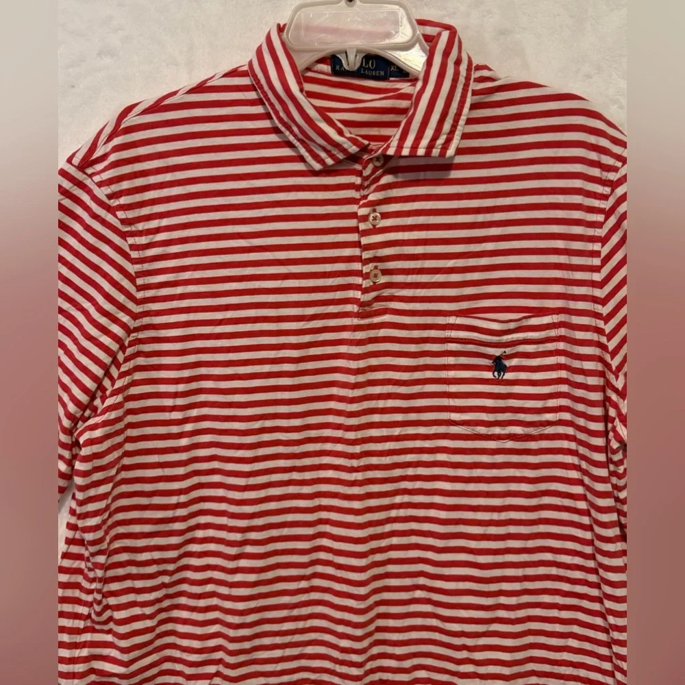 Polo Ralph Lauren Shirt Mens XL Short Sleeve Red White Striped Soft Cotton